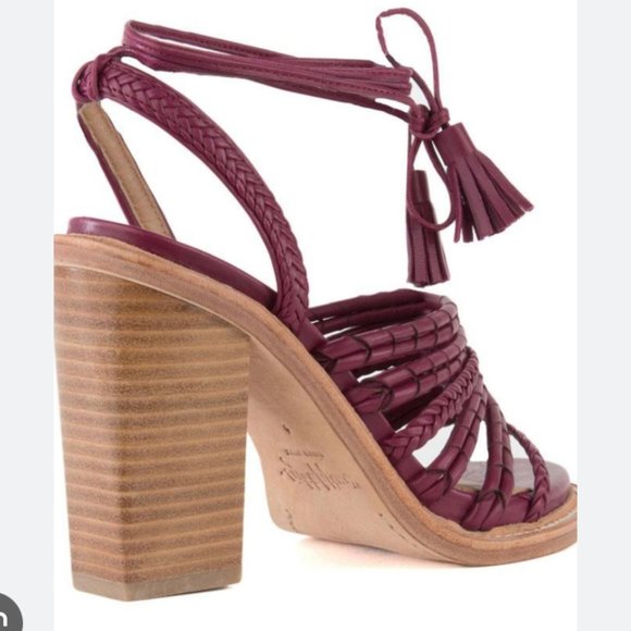 eight fifteen "Phoebe" chunky heel sandals w/ ankle wrap size 6.5 color "Berry" - Picture 5 of 7